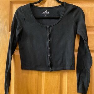 Hollister Women's Black Ribbed Button-Down Shirt